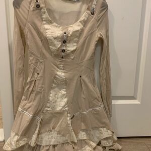 Beige Long Sleeve Dress with Ruffle Hem